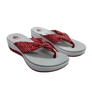 Clarks Cloudsteppers Womens Red Polka Dot Slide Sandals Size 8 Comfortable